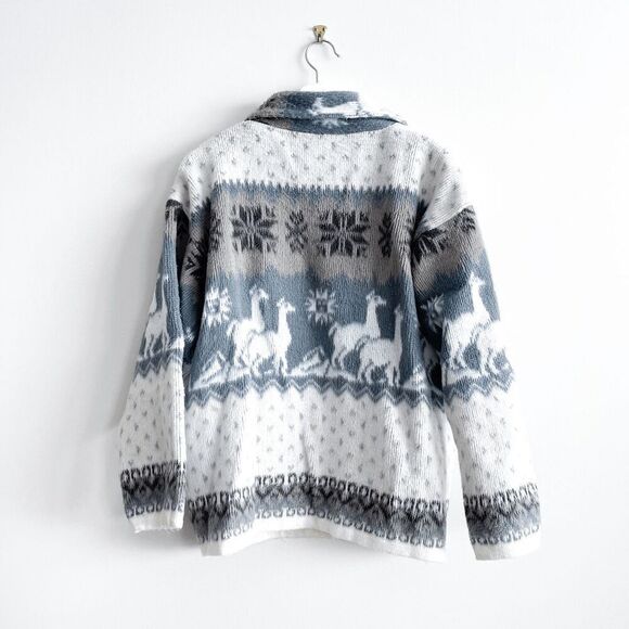 Yari Artesanias Women's Llama Fair Isle Full Zip Wool Sweater Multicolor Small - Picture 2 of 7